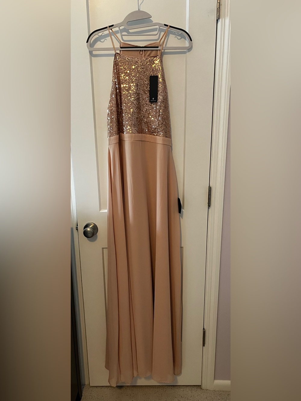 Lulu's Rose Gold Sequin Bodice Maxi Gown